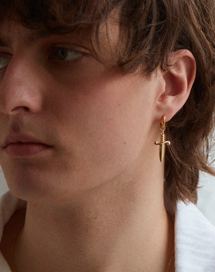 Dagger Earring Charm on Mili Gold Hoops
